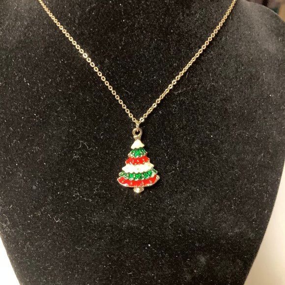 Vintage Enamel Christmas Tree Necklace - Picture 2 of 11